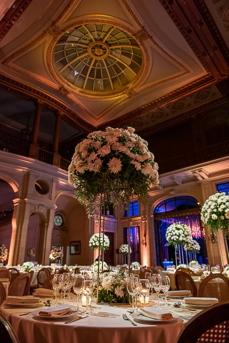 Ballroom floral installation and tablescape design